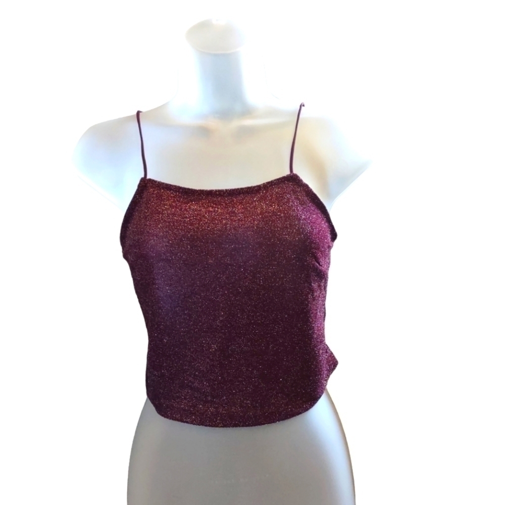 Wallflower Sparkle Glitter Maroon Cropped Tank Top Small - Picture 2 of 4